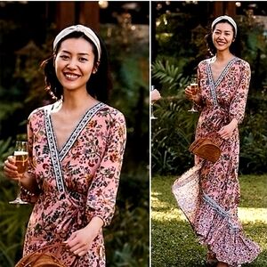 FARM Rio Pink Floral Wrap Midi Dress